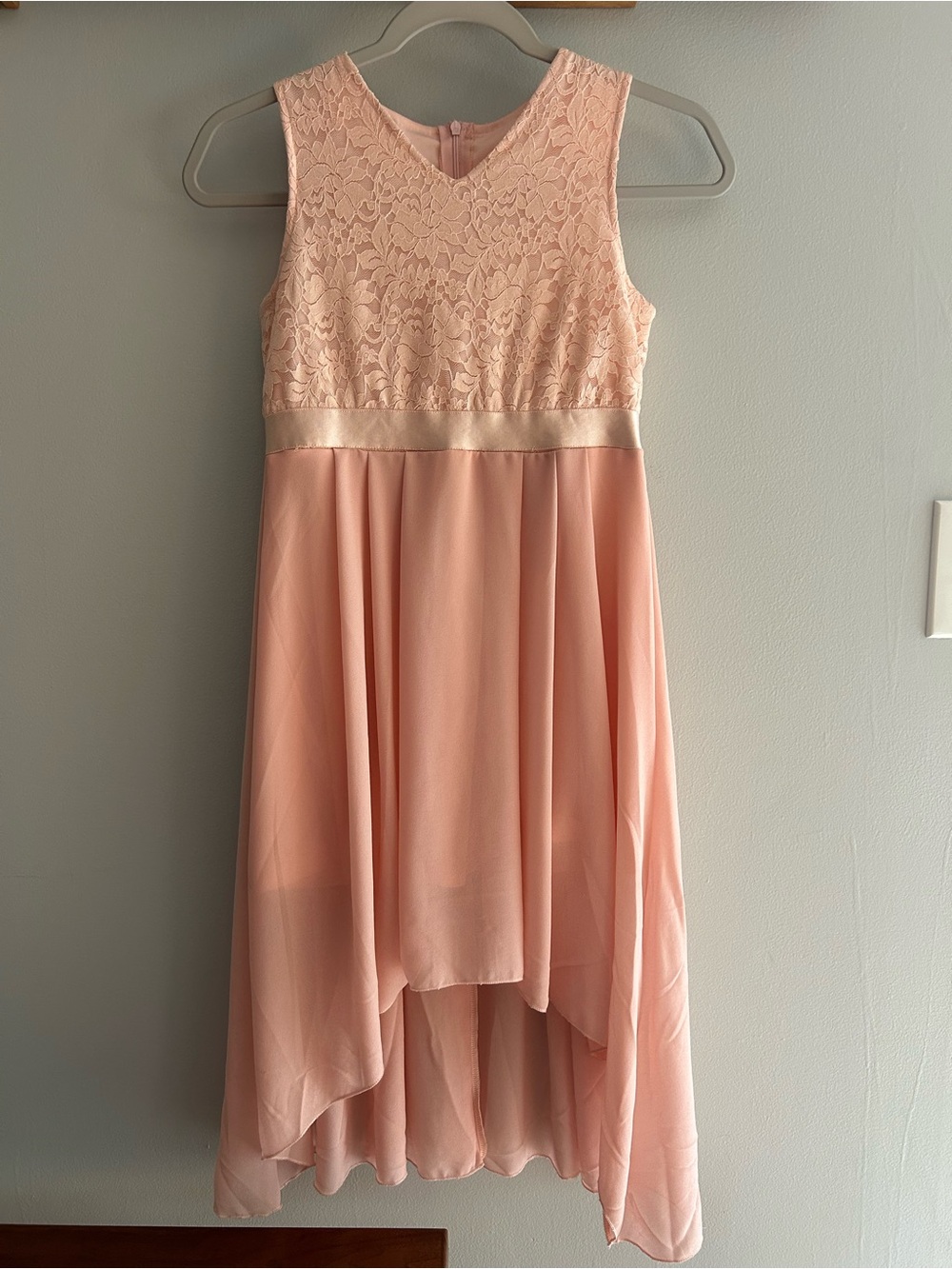 Lace Bodice High-Low Girls' Dress in Blush Pink